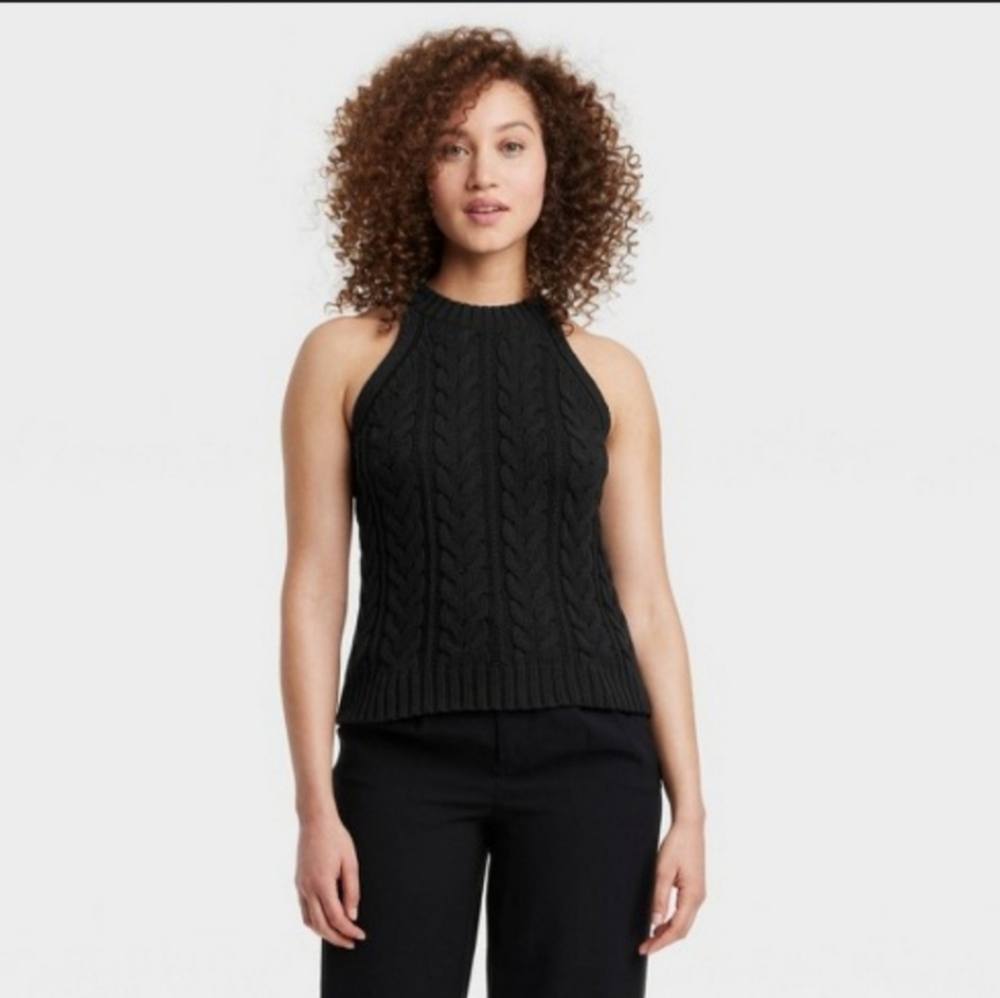 NWT A NEW DAY CABLE KNIT HALTER NECK PULLOVER SWEATER SIZE XL